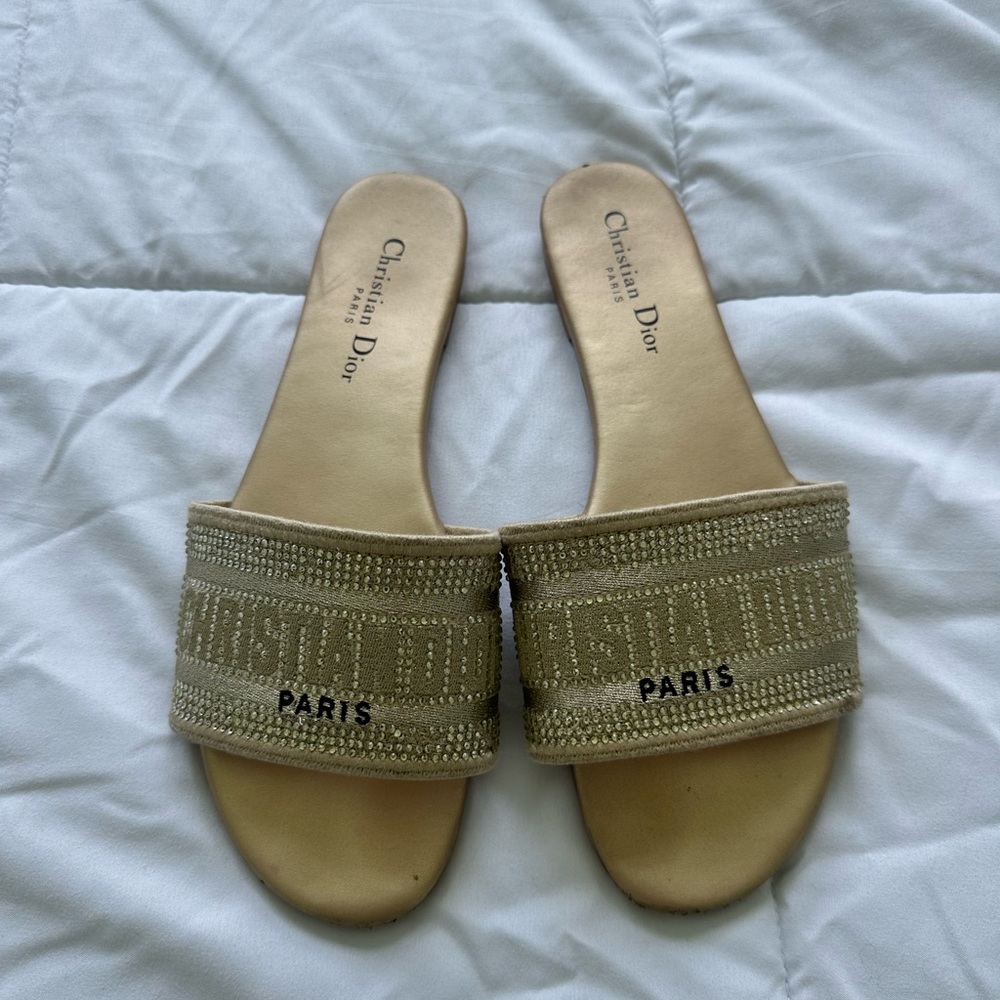 Dior Tan Designer Sandals with Textured Strap